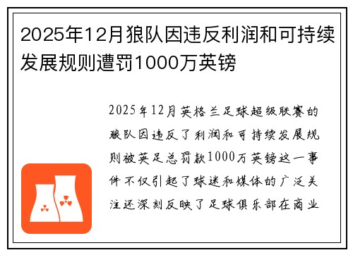 2025年12月狼队因违反利润和可持续发展规则遭罚1000万英镑
